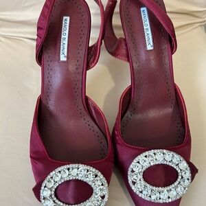 Manolo Blahnik Burgundy Satin Heels